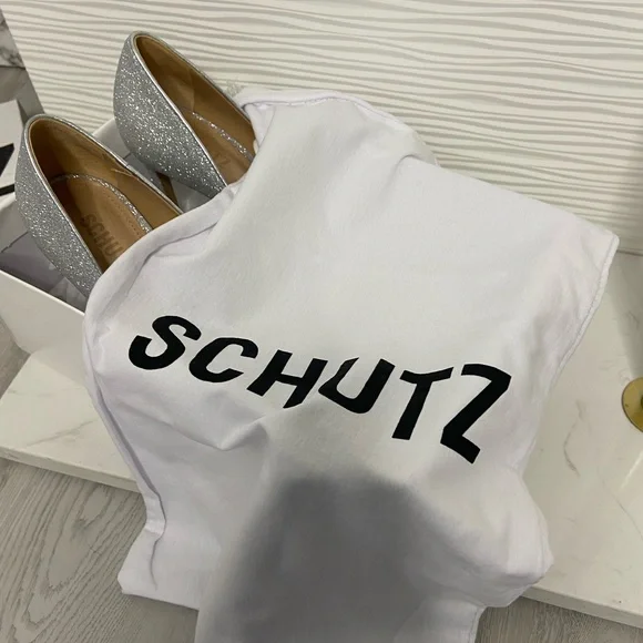 SCHUTZ Meisho Glam Silver Metallic Pointed Toe Heels Size 7 - Picture 8 of 8